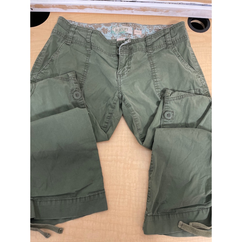Old Navy Womens Olive Green Cargo Pants Low Rise Stretch Straight Leg Size 8